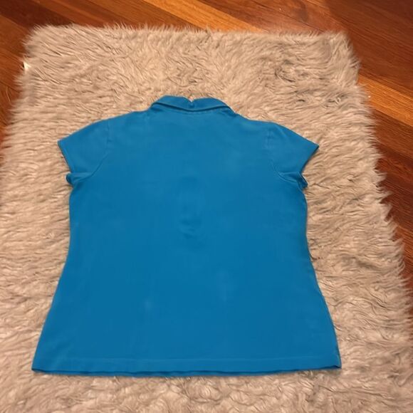 Lands end women’s bright teal cotton stretch short sleeve polo - Picture 5 of 5